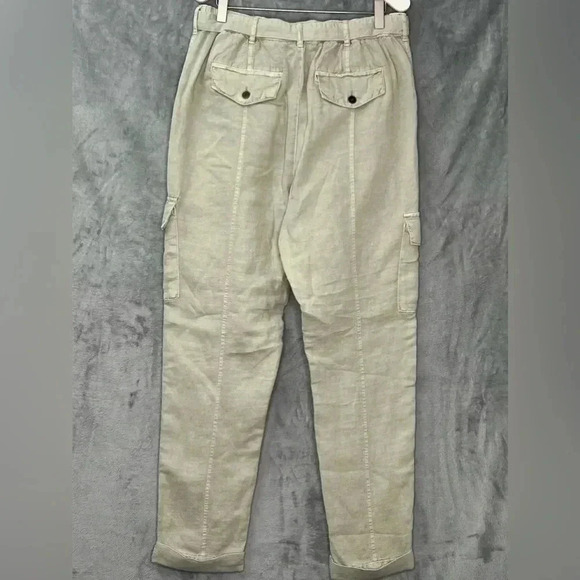 Nicole Miller Natural Tan Beige Linen Cargo Pants Belted M Coastal Grandma Core - Picture 5 of 11